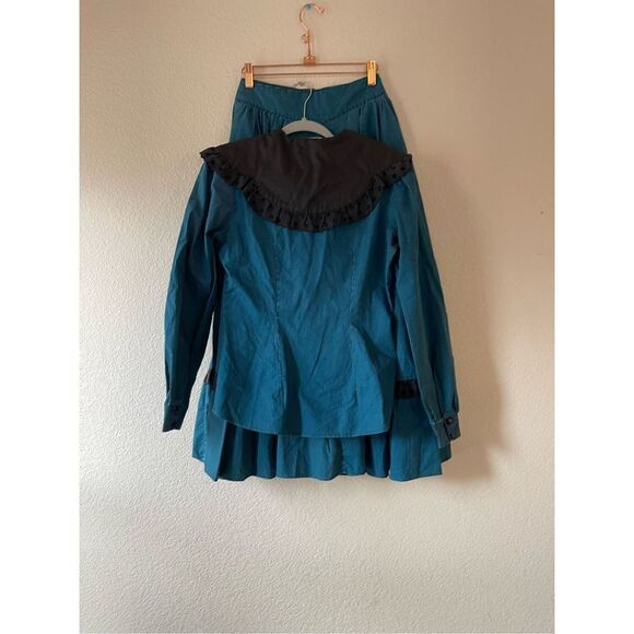 Vintage prairie style blouse and skirt set stripe with oversized collar size xs - Picture 3 of 11